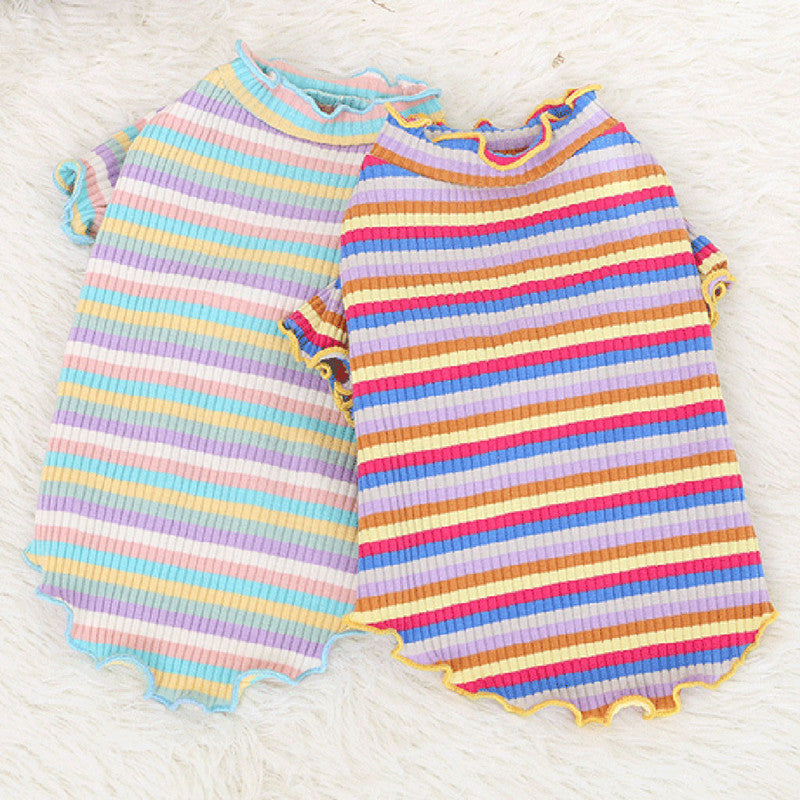 HKM-5608893 Rainbow Stripe Casual Cotton Bottoming Shirt for Everyday Wear