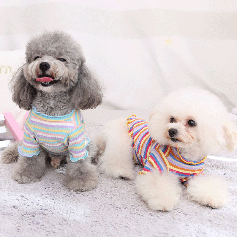 HKM-5608893 Rainbow Stripe Casual Cotton Bottoming Shirt for Everyday Wear