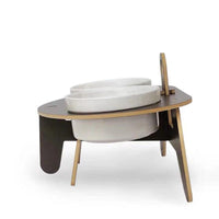 HKM-5610301 Oblique Mouth Cat Bowl Rack with Spine Protection - Environmentally Friendly Aosong Board and White Porcelain Bowl, 400ml Capacity