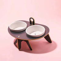 HKM-5610301 Oblique Mouth Cat Bowl Rack with Spine Protection - Environmentally Friendly Aosong Board and White Porcelain Bowl, 400ml Capacity