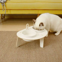 HKM-5610301 Oblique Mouth Cat Bowl Rack with Spine Protection - Environmentally Friendly Aosong Board and White Porcelain Bowl, 400ml Capacity