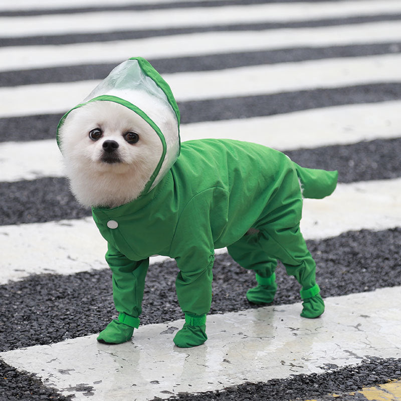HKM-5610941 All-Inclusive Waterproof Raincoat for Pets - Four-Legged Style in Green, Sizes S to XXL