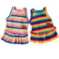 HKM-5612477 Color Striped Cherry Princess Dress for Pets in Purple and Blue