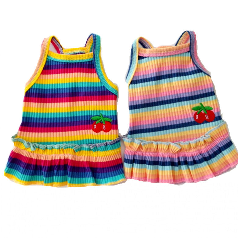 HKM-5612477 Color Striped Cherry Princess Dress for Pets in Purple and Blue