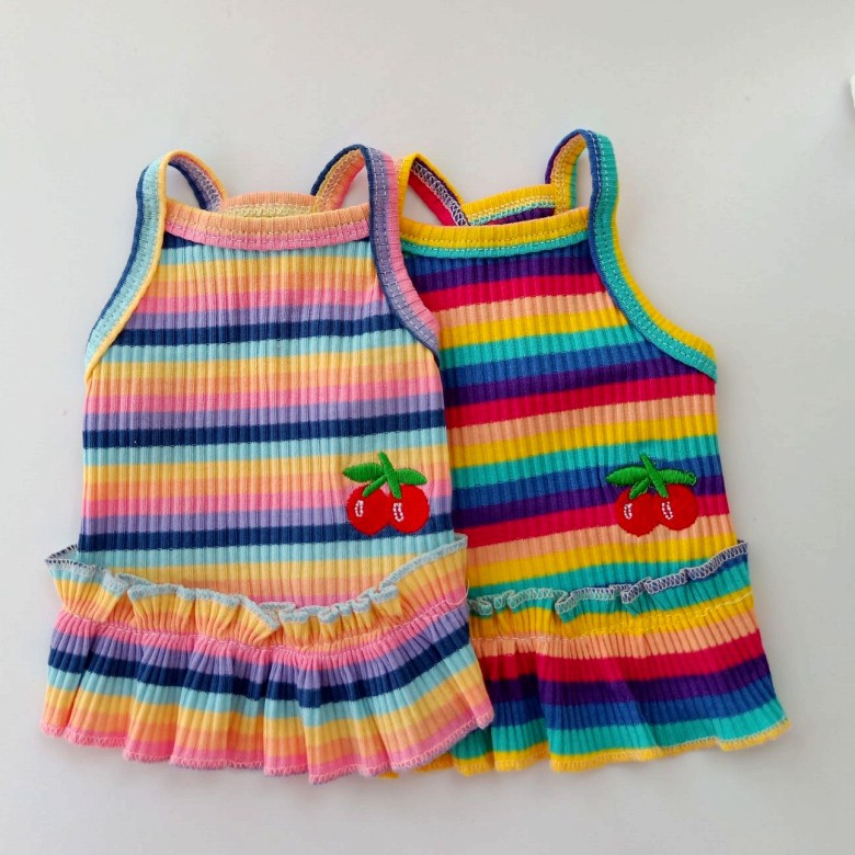 HKM-5612477 Color Striped Cherry Princess Dress for Pets in Purple and Blue