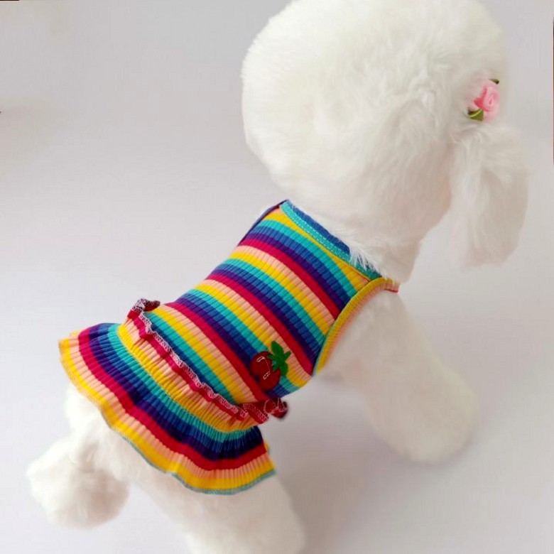 HKM-5612477 Color Striped Cherry Princess Dress for Pets in Purple and Blue