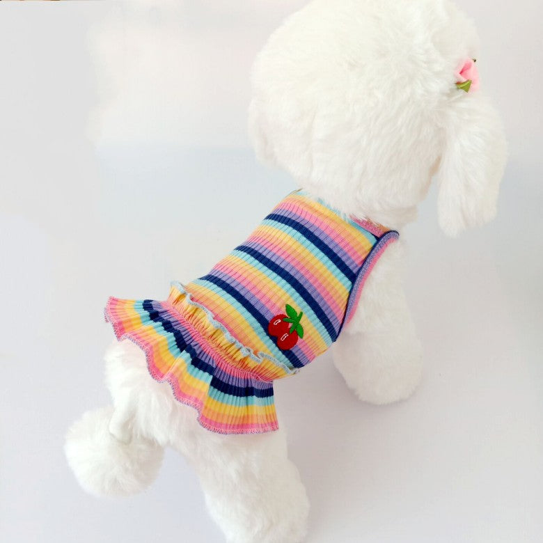 HKM-5612477 Color Striped Cherry Princess Dress for Pets in Purple and Blue