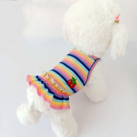 HKM-5612477 Color Striped Cherry Princess Dress for Pets in Purple and Blue