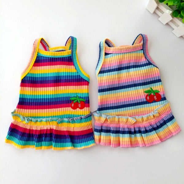 HKM-5612477 Color Striped Cherry Princess Dress for Pets in Purple and Blue