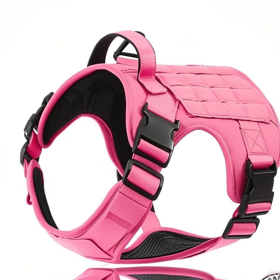 HKM-5613373 Tactical Dog Harness in Khaki, Black, Rose Red, Camouflage Blue, and Camouflage White - Durable Polyester Material for Comfort and Control