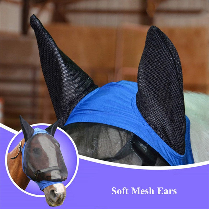 HKM-5613757 Mosquito-Proof One-Piece Fly Mask for Horses with UV Protection and Adjustable Fit