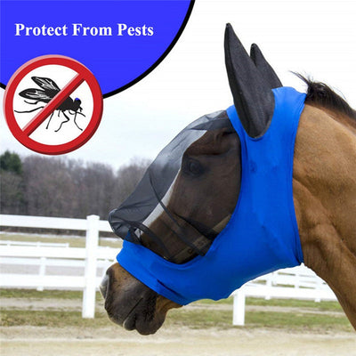 HKM-5613757 Mosquito-Proof One-Piece Fly Mask for Horses with UV Protection and Adjustable Fit