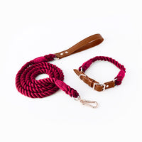 HKM-5613885 Woven Cotton Rope and Leather Dog Collar and Leash Set in Various Colors