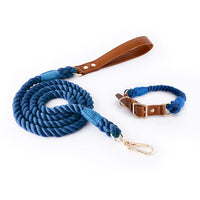 HKM-5613885 Woven Cotton Rope and Leather Dog Collar and Leash Set in Various Colors