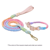 HKM-5613885 Woven Cotton Rope and Leather Dog Collar and Leash Set in Various Colors