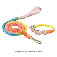 HKM-5613885 Woven Cotton Rope and Leather Dog Collar and Leash Set in Various Colors