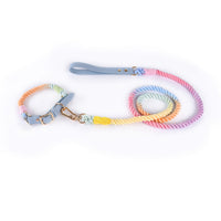 HKM-5613885 Woven Cotton Rope and Leather Dog Collar and Leash Set in Various Colors