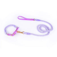 HKM-5613885 Woven Cotton Rope and Leather Dog Collar and Leash Set in Various Colors