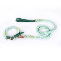 HKM-5613885 Woven Cotton Rope and Leather Dog Collar and Leash Set in Various Colors