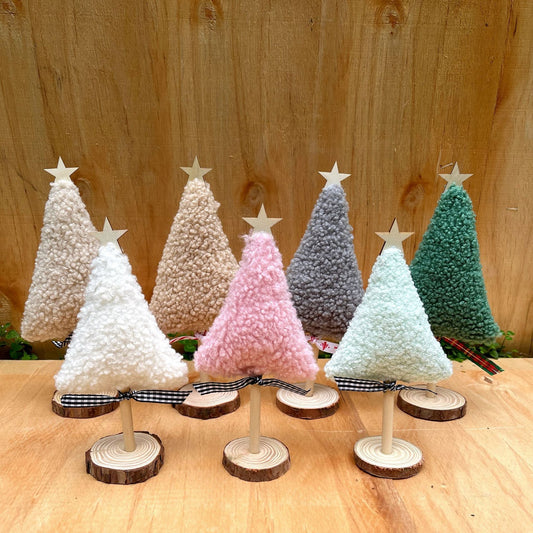 HKM-561427 Mini Fabric Tray Christmas Tree Ornaments in Various Colors - Handmade Decorations