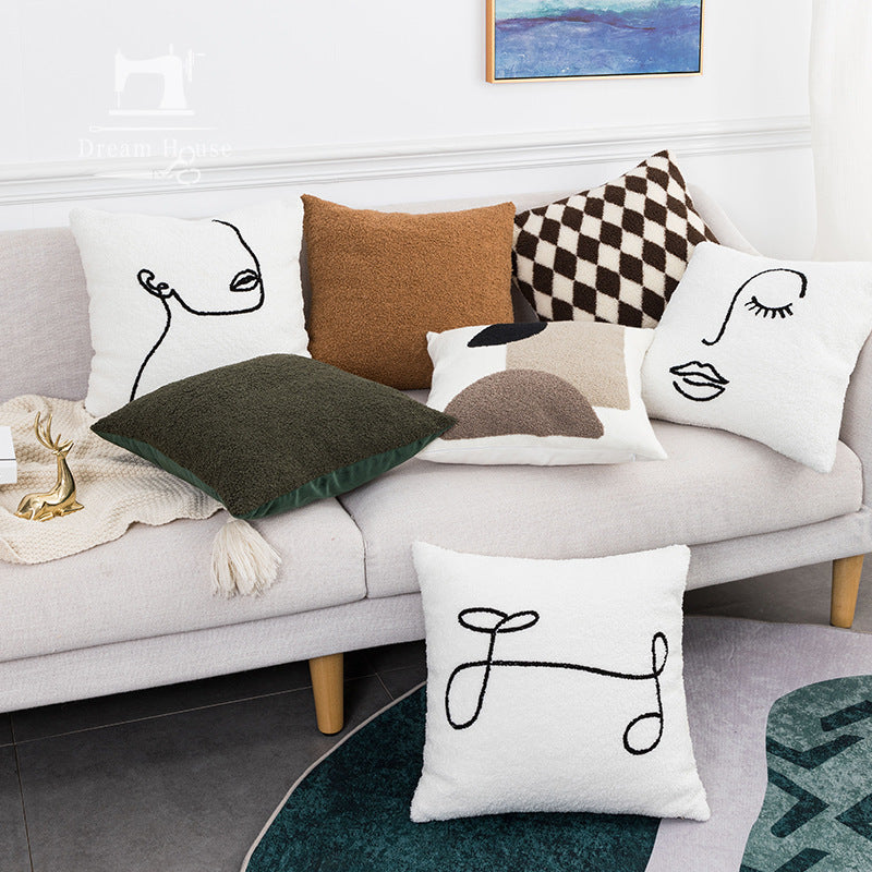 HKM-561427 Nordic Style Solid Color Embroidered Pillowcase 45x45cm