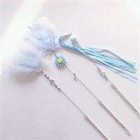 HKM-5614909 Feather Cat Teaser Wand Toy with Long Tassels and Bells - Set of 3