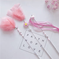 HKM-5614909 Feather Cat Teaser Wand Toy with Long Tassels and Bells - Set of 3
