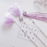 HKM-5614909 Feather Cat Teaser Wand Toy with Long Tassels and Bells - Set of 3