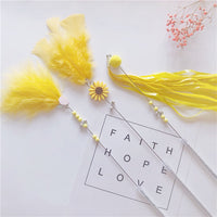 HKM-5614909 Feather Cat Teaser Wand Toy with Long Tassels and Bells - Set of 3