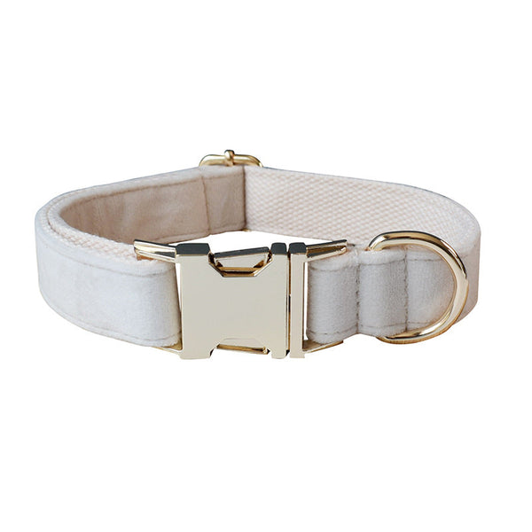 HKM-5615933 Milky White Velvet Dog Collar with Alloy Buckle and Bow Tie - All-Season Pet Accessory
