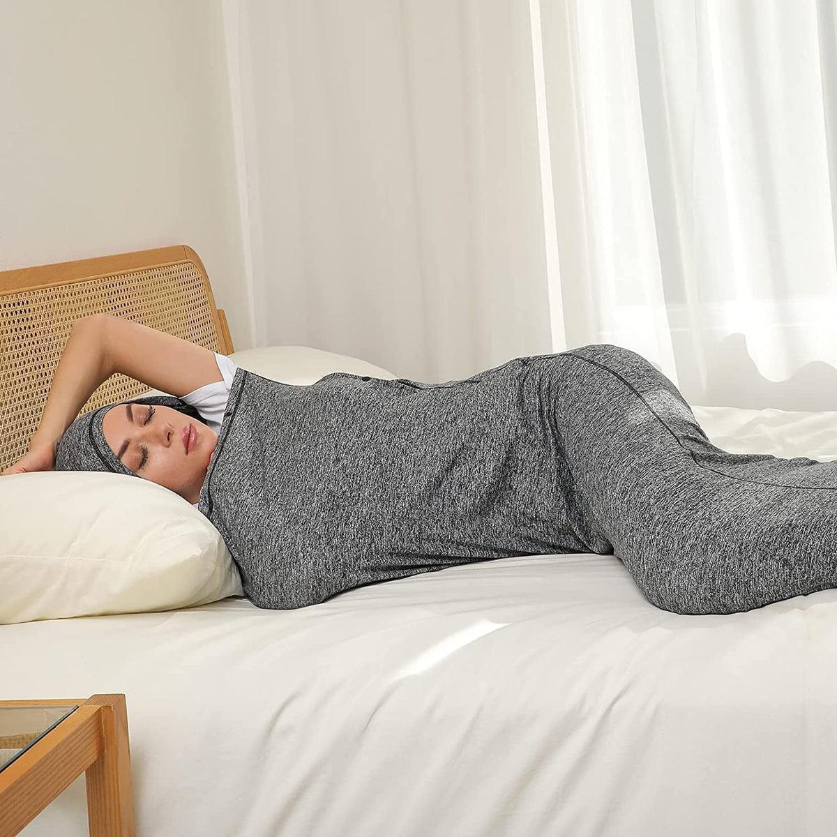 HKM-561619 Cozy Gray Cotton Sleeveless Sleeping Bag for All Seasons - Sizes for Kids and Adults