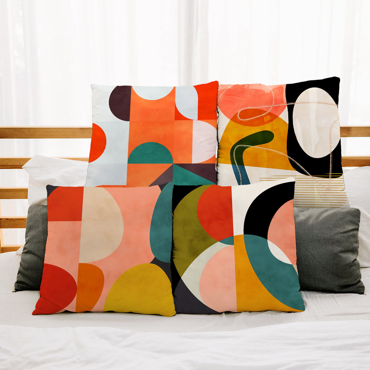 HKM-561683 Geometric Abstract Pattern Sofa Backrest Cushion Cover - Peach Skin Material, 45x45cm