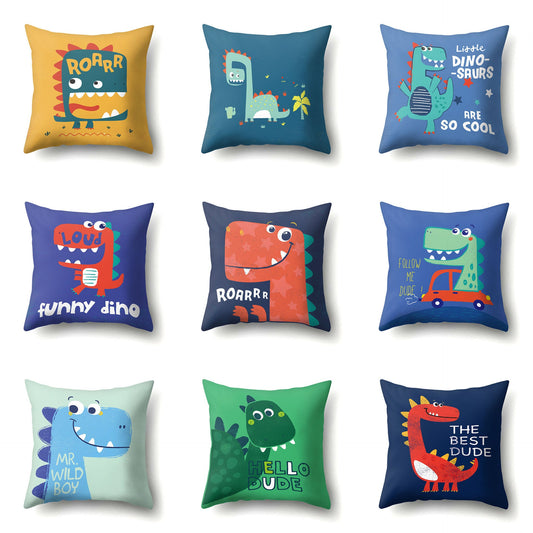 HKM-561747 Dinosaur Icon Polyester Throw Pillow Cover - Single-Sided Cushion Case, 45cm