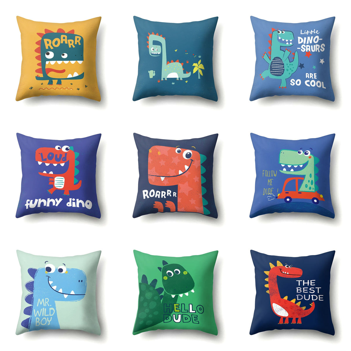 HKM-561747 Dinosaur Icon Polyester Throw Pillow Cover - Single-Sided Cushion Case, 45cm