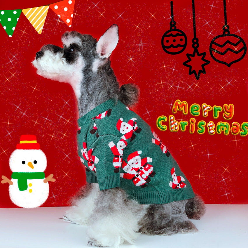 HKM-5617853 Schnauzer Teddy Winter Christmas Sweater in Green with Santa Claus Pattern