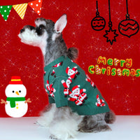 HKM-5617853 Schnauzer Teddy Winter Christmas Sweater in Green with Santa Claus Pattern