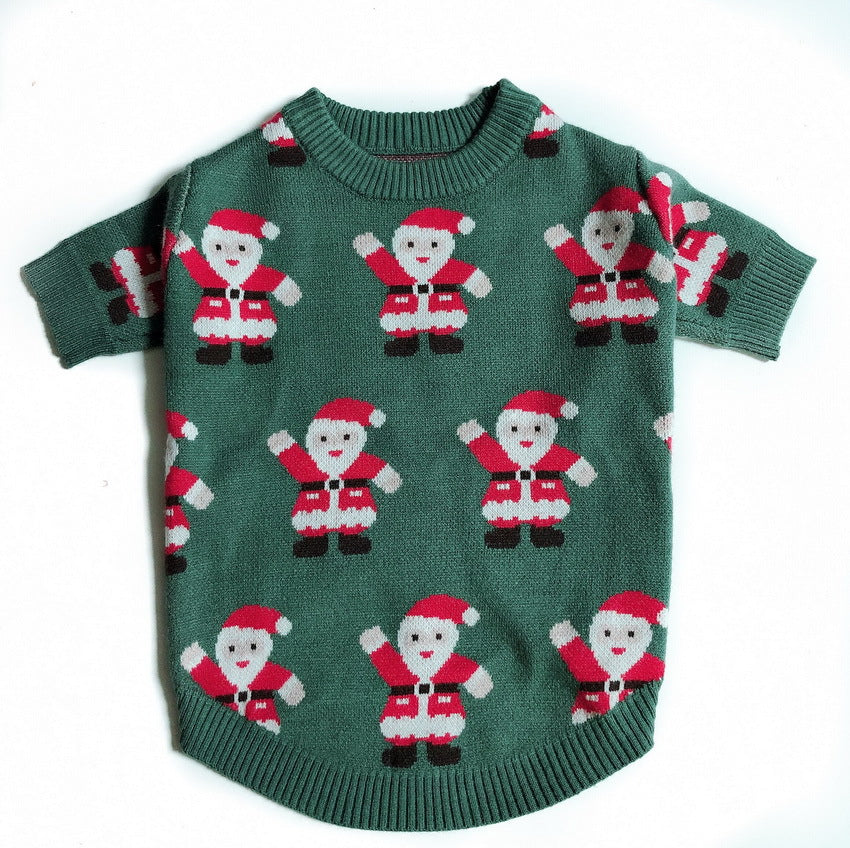 HKM-5617853 Schnauzer Teddy Winter Christmas Sweater in Green with Santa Claus Pattern