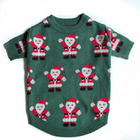 HKM-5617853 Schnauzer Teddy Winter Christmas Sweater in Green with Santa Claus Pattern