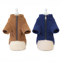 HKM-5618237 Winter Warm Dog Clothing - Pocket Zipper Two-Legged Shirt - Thick Fleece Fabric - Available in Khaki and Blue, Sizes S to XXL