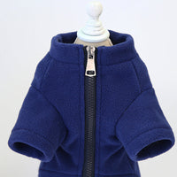 HKM-5618237 Winter Warm Dog Clothing - Pocket Zipper Two-Legged Shirt - Thick Fleece Fabric - Available in Khaki and Blue, Sizes S to XXL