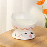 HKM-5620029 Cervical Spine High Foot Ceramic Bowl ¨C Stylish Dual-Use Pet Dish in White and Powder Colors