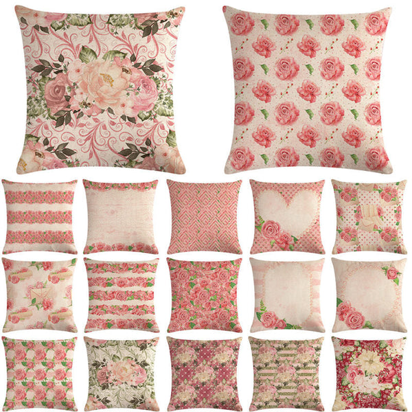 HKM-562003 Floral Cotton Linen Cushion Cover - 45x45cm Pillowcase in Multiple Colors