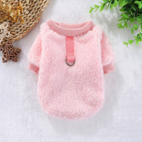 HKM-5620413 Hooded Double-Sided Fleece Dog Clothes in Various Colors with Traction Rope Clip