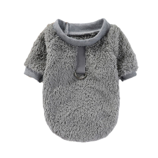 HKM-5620413 Hooded Double-Sided Fleece Dog Clothes in Various Colors with Traction Rope Clip