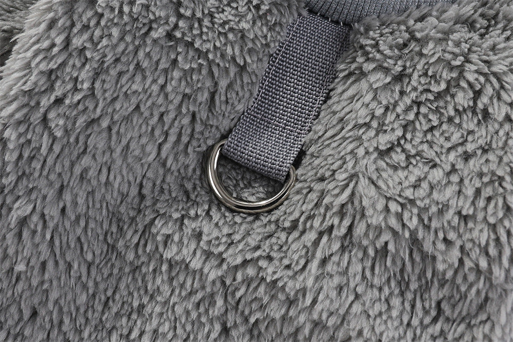 HKM-5620413 Hooded Double-Sided Fleece Dog Clothes in Various Colors with Traction Rope Clip
