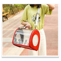 HKM-5622077 Transparent PU Pet Carrier Bag with Geometric Pattern, Suitable for Pets up to 12 kg