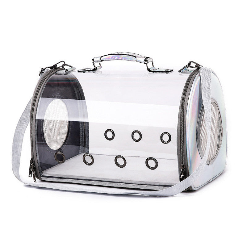 HKM-5622077 Transparent PU Pet Carrier Bag with Geometric Pattern, Suitable for Pets up to 12 kg
