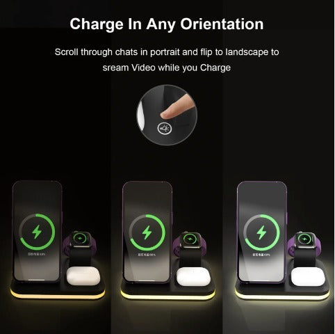 HKM-562323 4-in-1 Wireless Charging Dock with Magnetic Adapter for iPhone 12/13/14, AirPods, and Apple Watch