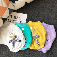 HKM-5623997 Casual Cotton Dog Bow T-Shirt in White and Yellow, Multiple Sizes Available