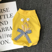 HKM-5623997 Casual Cotton Dog Bow T-Shirt in White and Yellow, Multiple Sizes Available